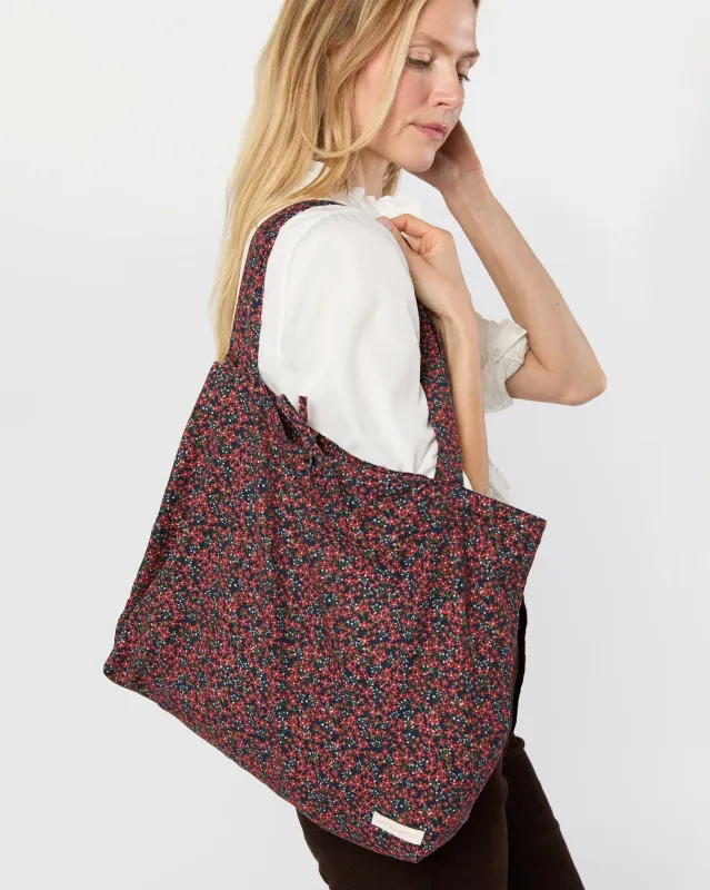 Reusable Tote Bag in Red/Navy Star Anise Cord Liberty Fabric sold by Mashburn