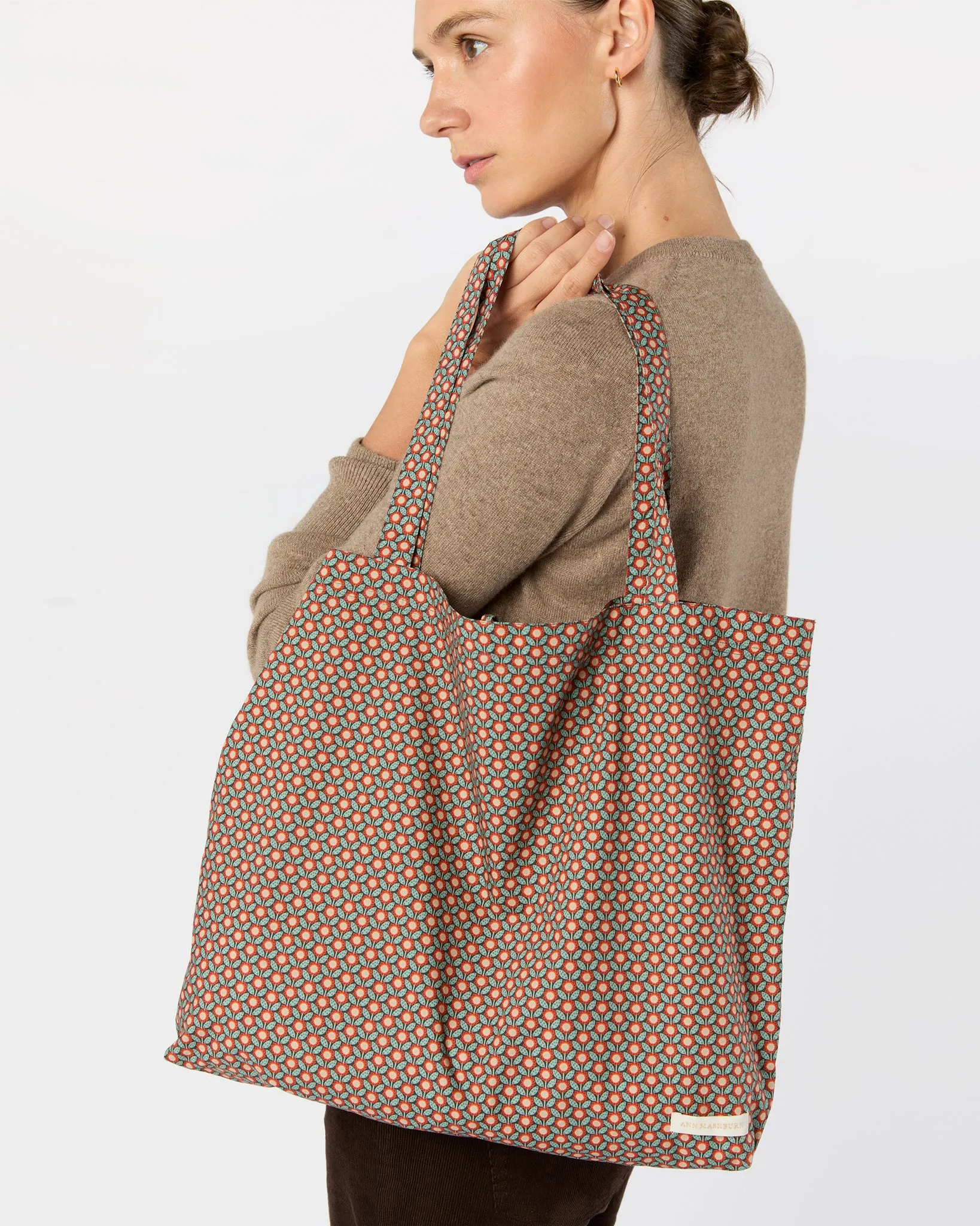 Reusable Tote Bag in Red/Sage Sunny Liberty Fabric sold by Mashburn product image thumbnail 2