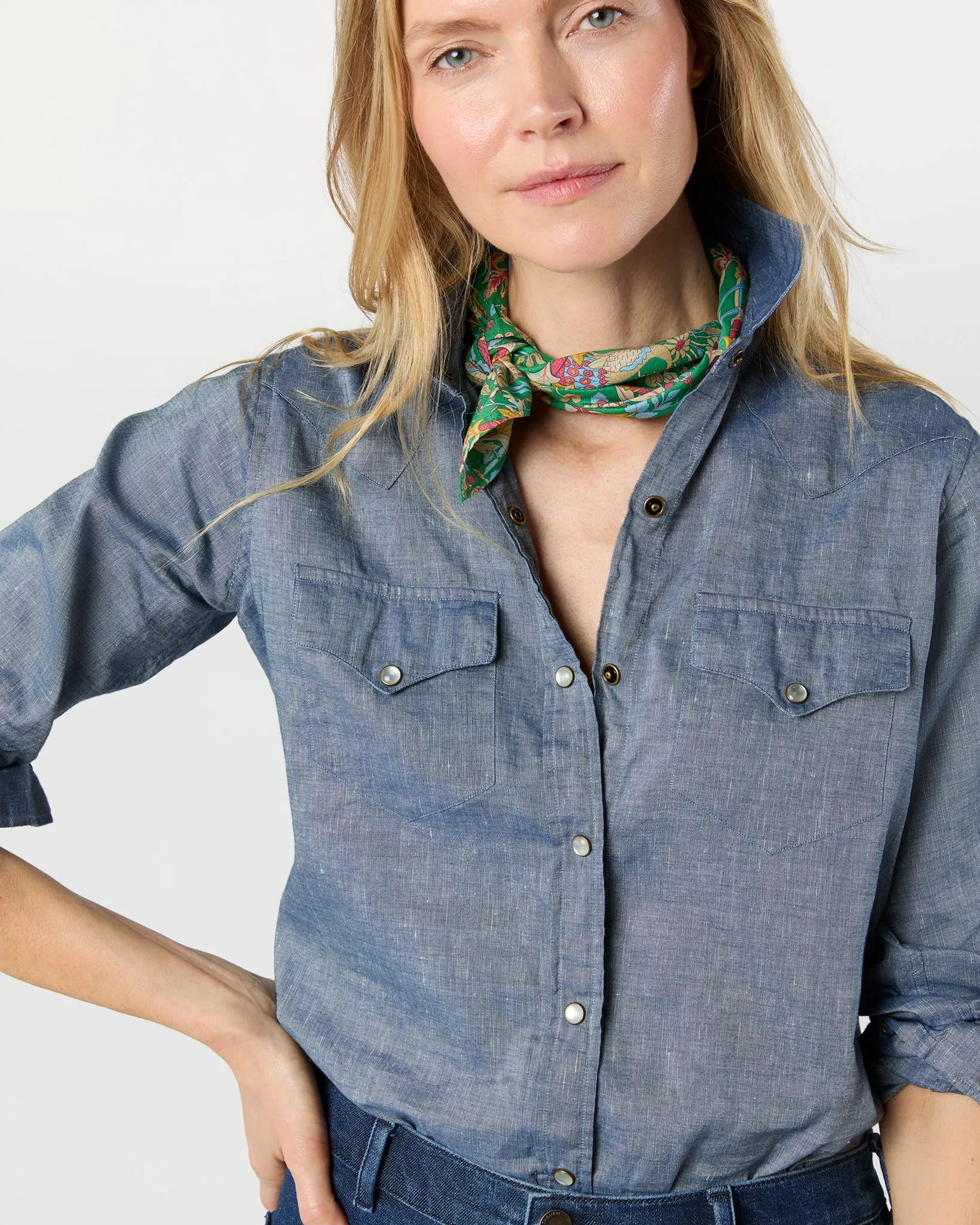 Anyway Scarf in Avocado/Multi Joan Liberty Fabric sold by Mashburn
