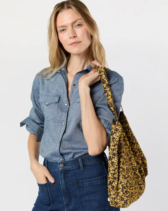 Reusable Tote Bag in Yellow/Blue/Brown Star Anise Cord Liberty Fabric sold by Mashburn