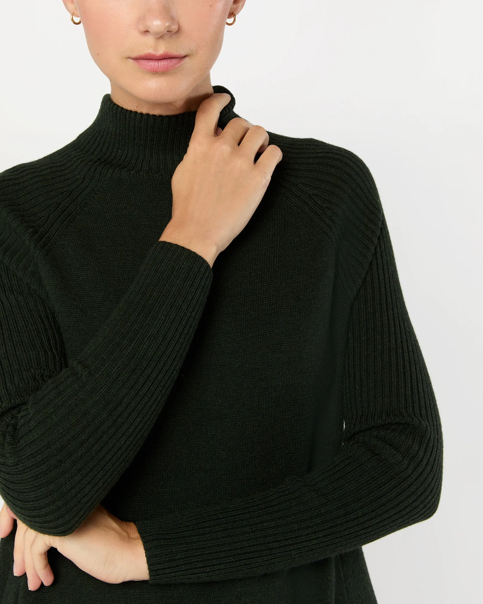 Hadley Milano-Stitch Dress in Bottle Green Extra Fine Merino Wool sold by Mashburn product image thumbnail 2