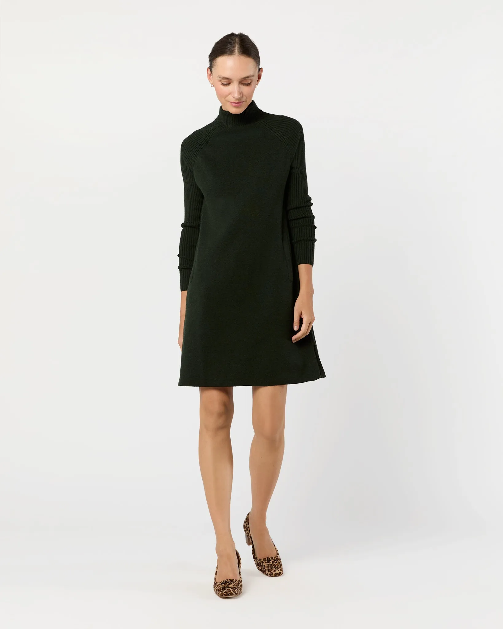 Hadley Milano-Stitch Dress in Bottle Green Extra Fine Merino Wool sold by Mashburn product image thumbnail 3