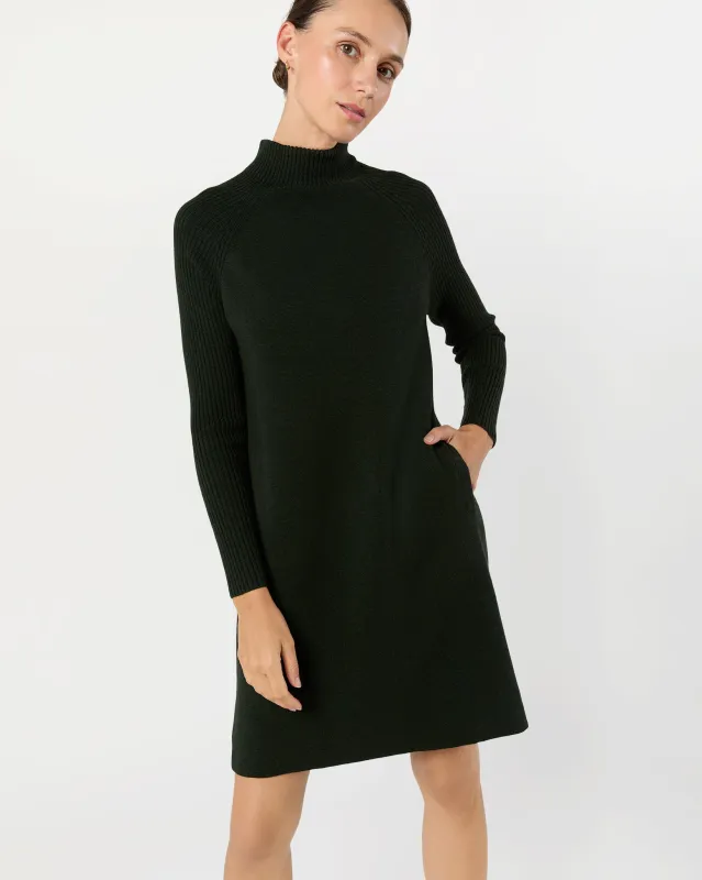 Hadley Milano-Stitch Dress in Bottle Green Extra Fine Merino Wool sold by Mashburn