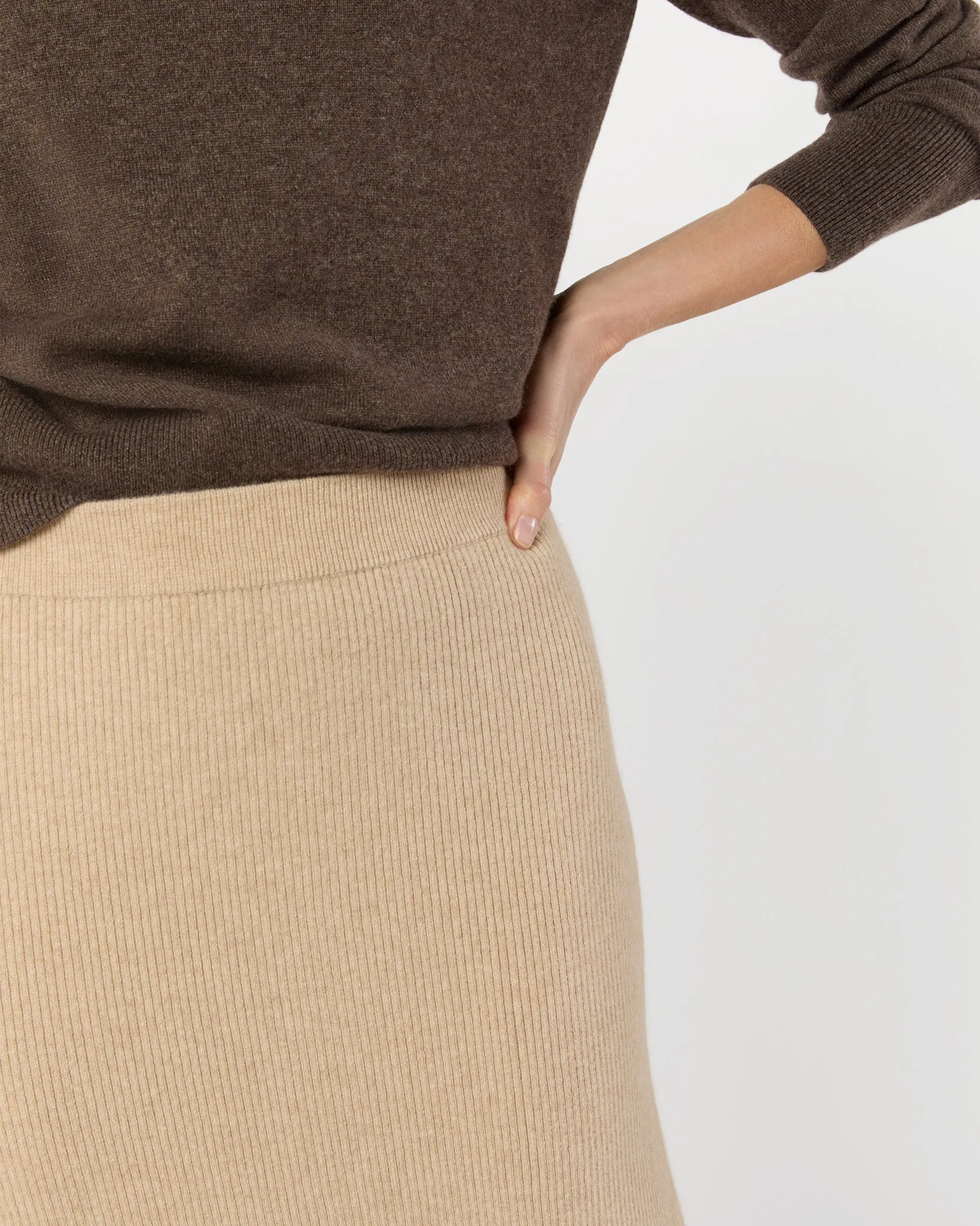 Bryce Asymmetrical Ribbed Skirt in Oatmeal Cashmere sold by Mashburn product image thumbnail 4