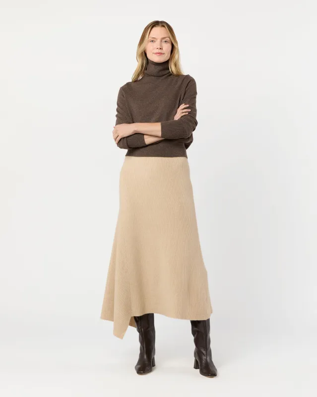 Bryce Asymmetrical Ribbed Skirt in Oatmeal Cashmere sold by Mashburn