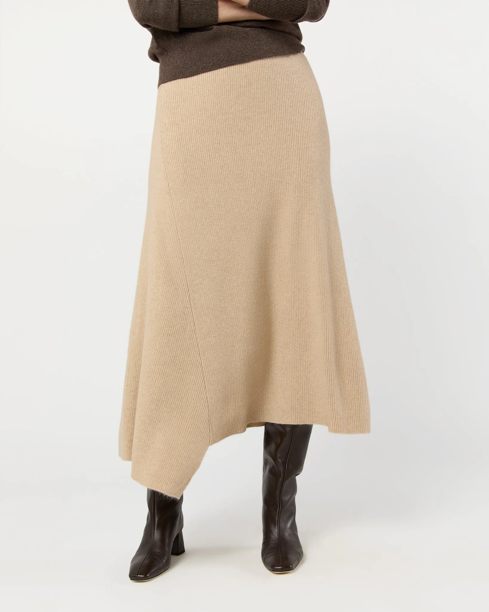 Bryce Asymmetrical Ribbed Skirt in Oatmeal Cashmere sold by Mashburn product image thumbnail 2