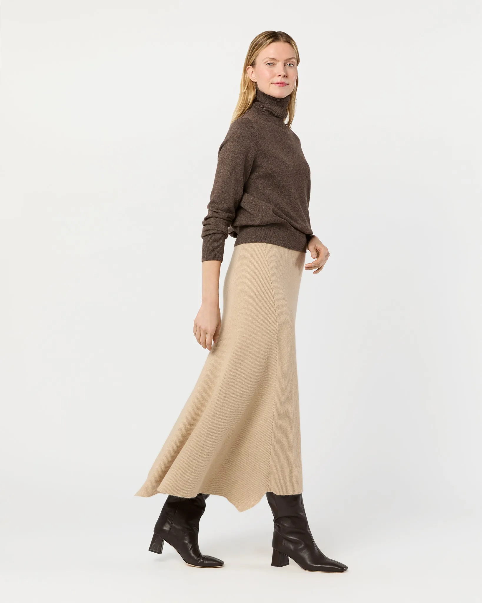Bryce Asymmetrical Ribbed Skirt in Oatmeal Cashmere sold by Mashburn product image thumbnail 3