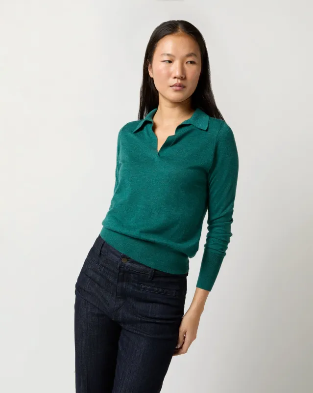 Alida Johnny-Collar Sweater in Highland Green Cashmere sold by Mashburn