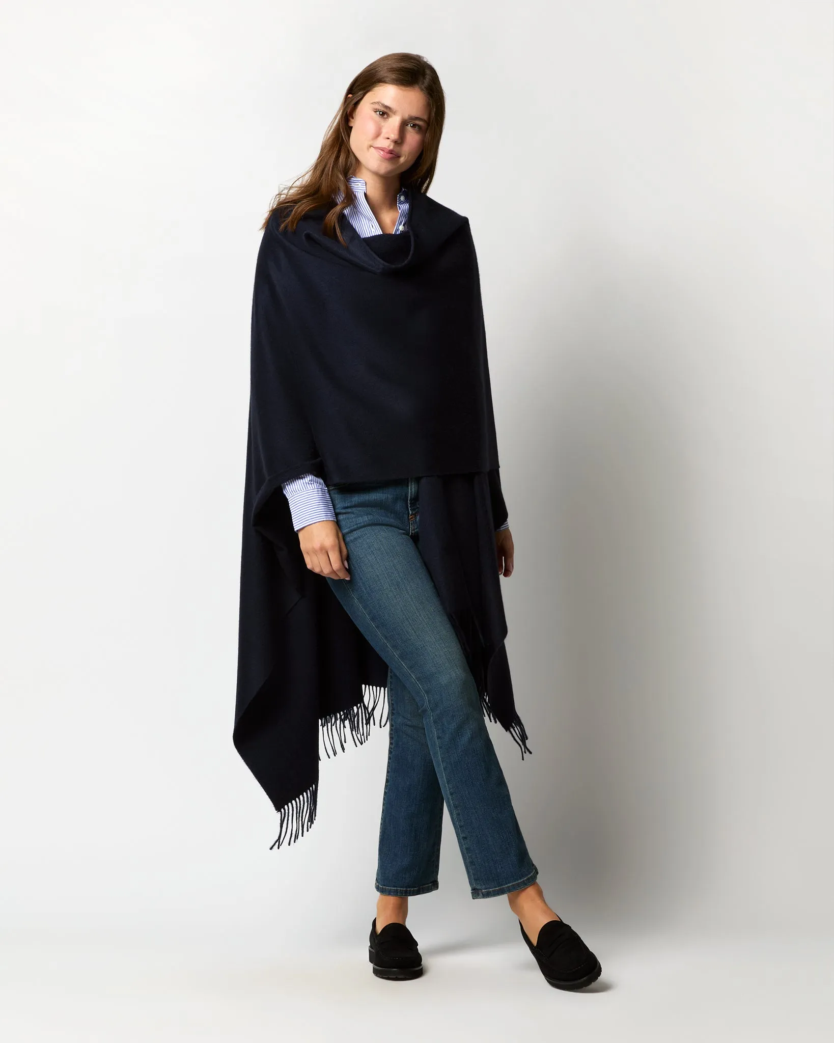 Cashmere Cape in Dark Navy sold by Mashburn