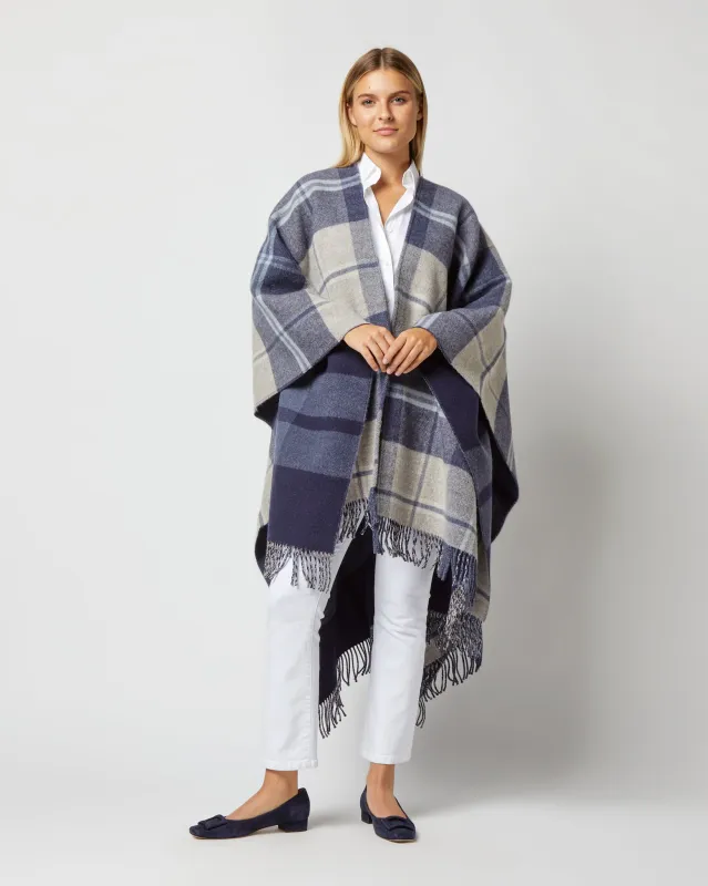Reversible Lambswool Cape in Blue/Cream Windowpane sold by Mashburn