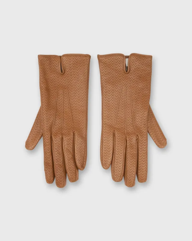 Cashmere-Lined Perforated Gloves in Camel Leather sold by Mashburn