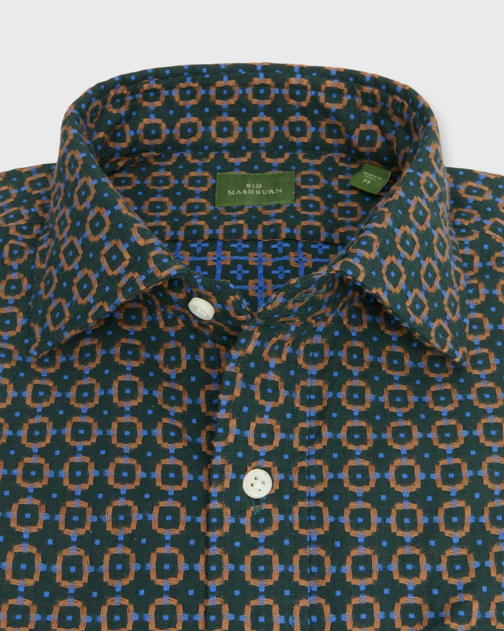 Spread Collar Sport Shirt in Forest/Tobacco/Blue Jacquard Poplin sold by Mashburn product image thumbnail 2