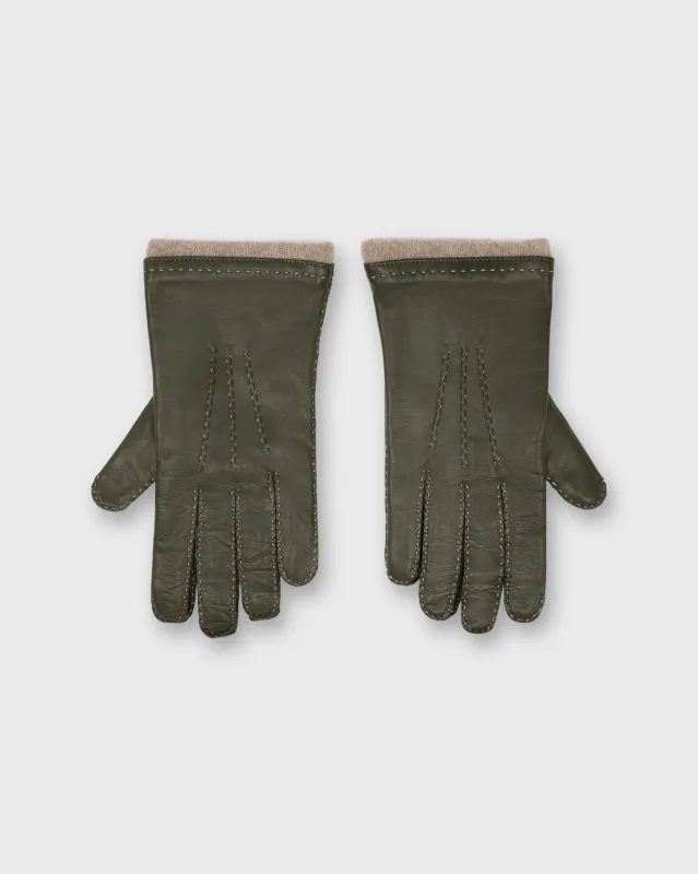 Hand-Stitched Cashmere-Lined Gloves in Olive Nappa Leather sold by Mashburn