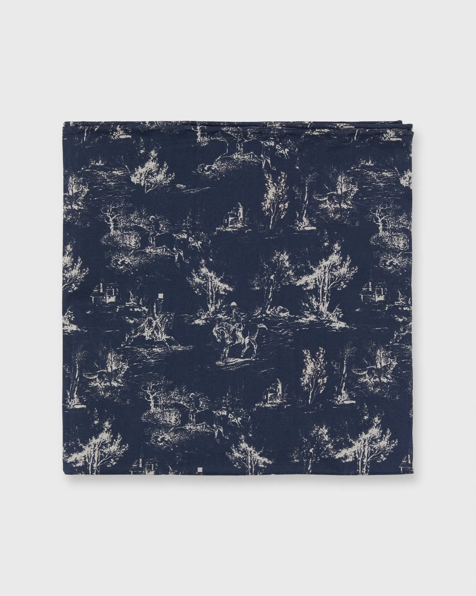 Cotton Print Pocket Square in Navy/Bone Country Print Poplin sold by Mashburn