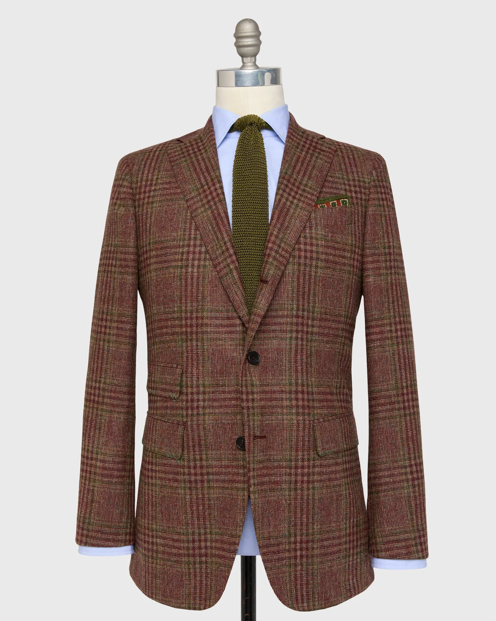Virgil No. 3 Jacket in Burgundy/Green/Oat Plaid Brushed Hopsack sold by Mashburn