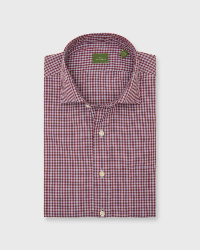 Spread Collar Sport Shirt in Heather Sky/Garnet Gingham Poplin sold by Mashburn