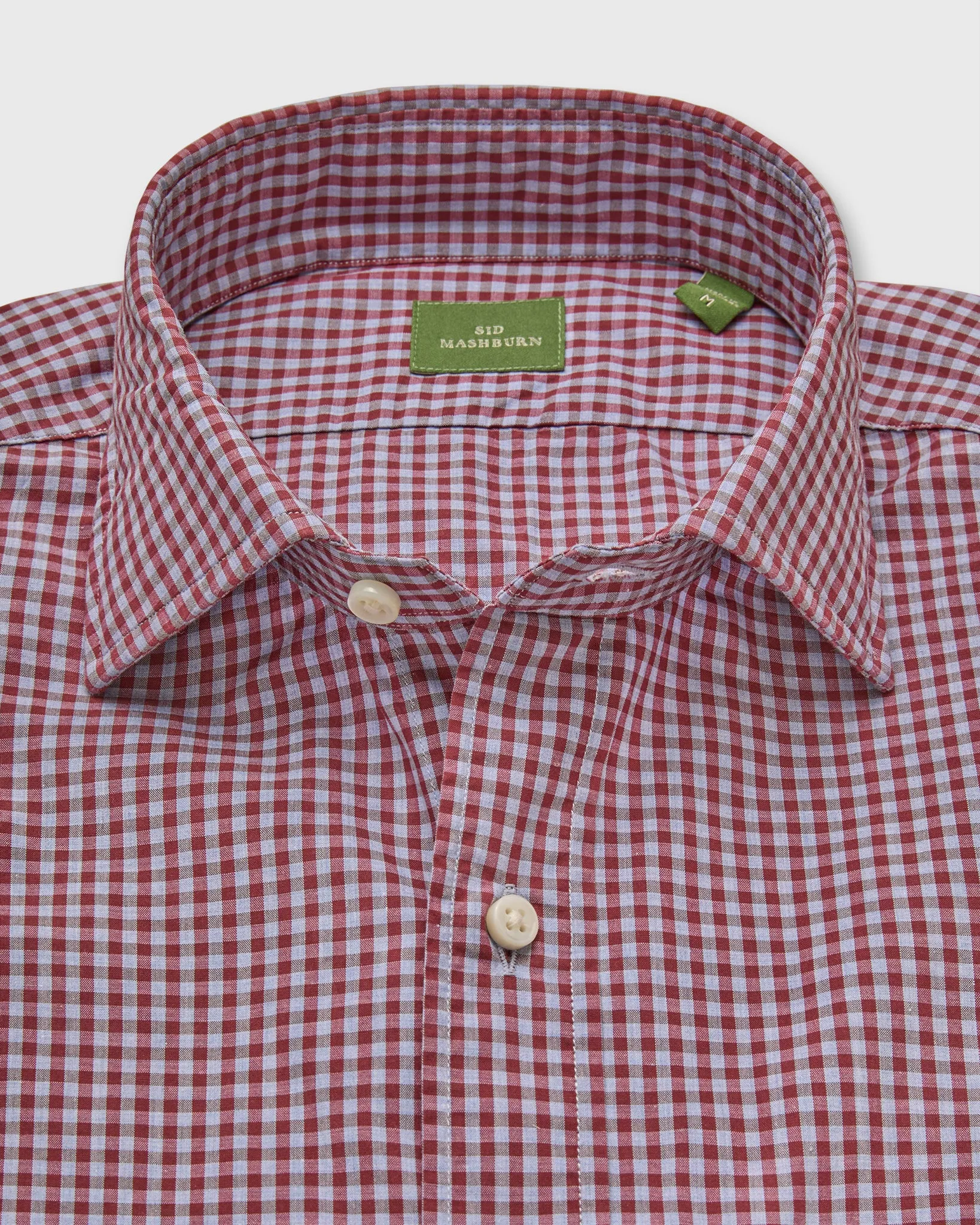 Spread Collar Sport Shirt in Heather Sky/Garnet Gingham Poplin sold by Mashburn product image thumbnail 2