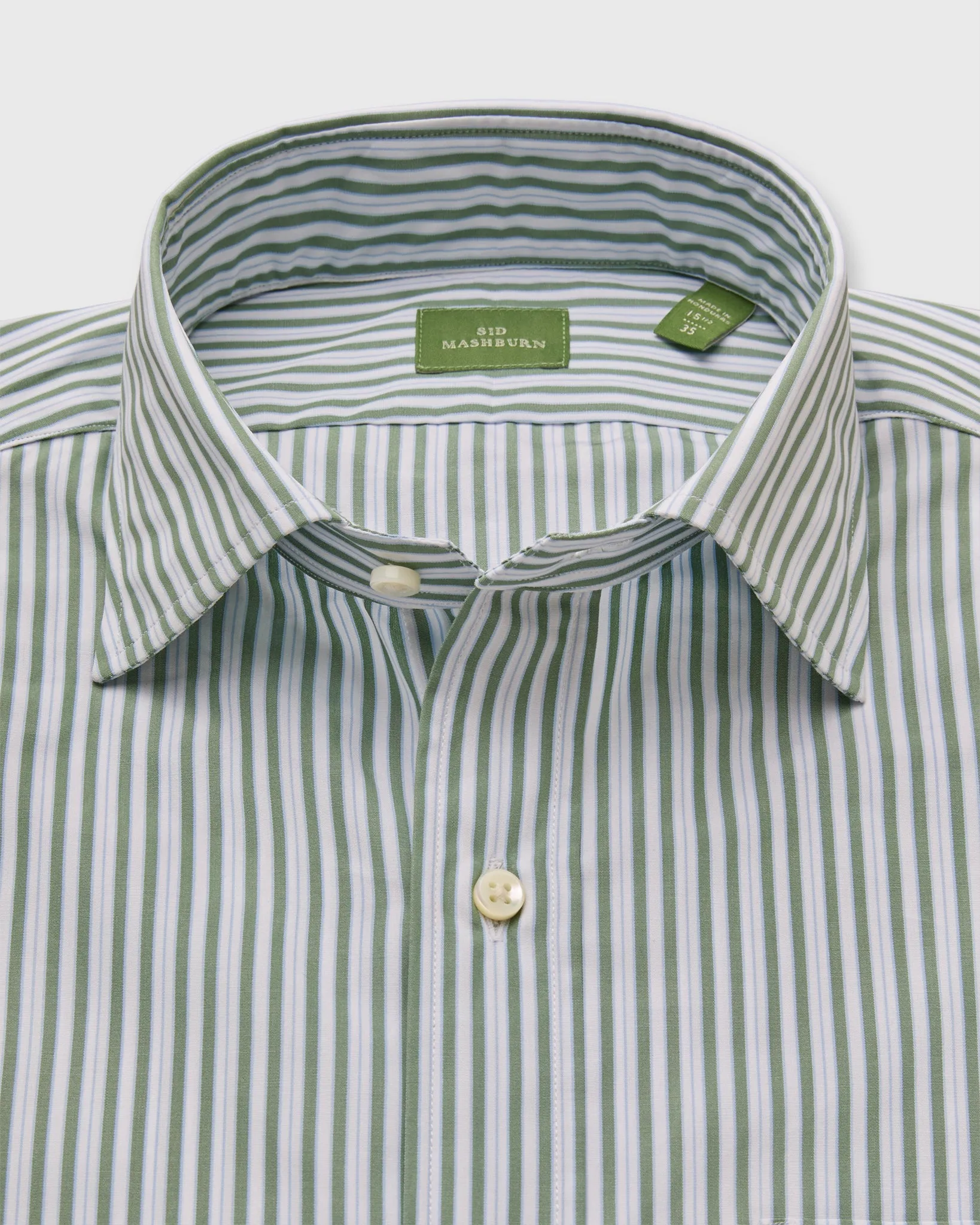 Spread Collar Dress Shirt in Olive/Sky Stripe Poplin sold by Mashburn product image thumbnail 2
