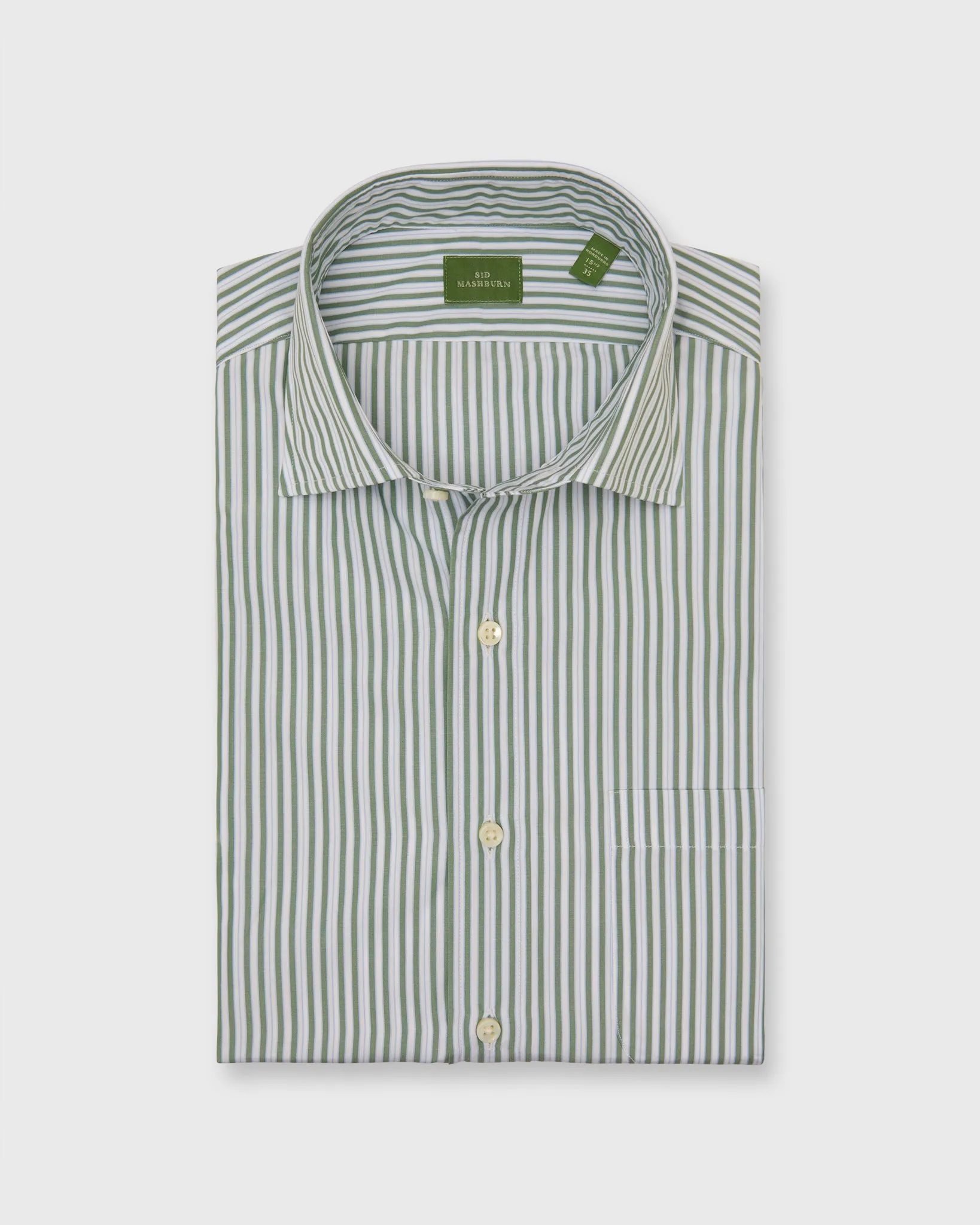 Spread Collar Dress Shirt in Olive/Sky Stripe Poplin sold by Mashburn