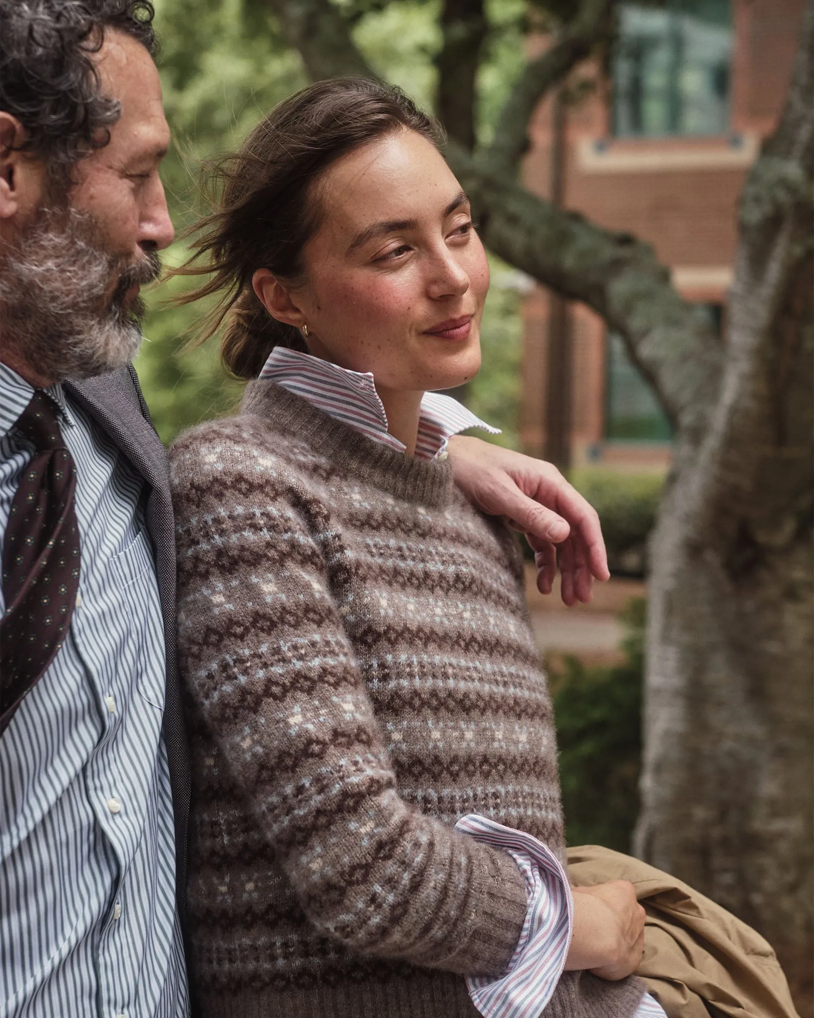 Spread Collar Dress Shirt in Olive/Sky Stripe Poplin sold by Mashburn product image thumbnail 5