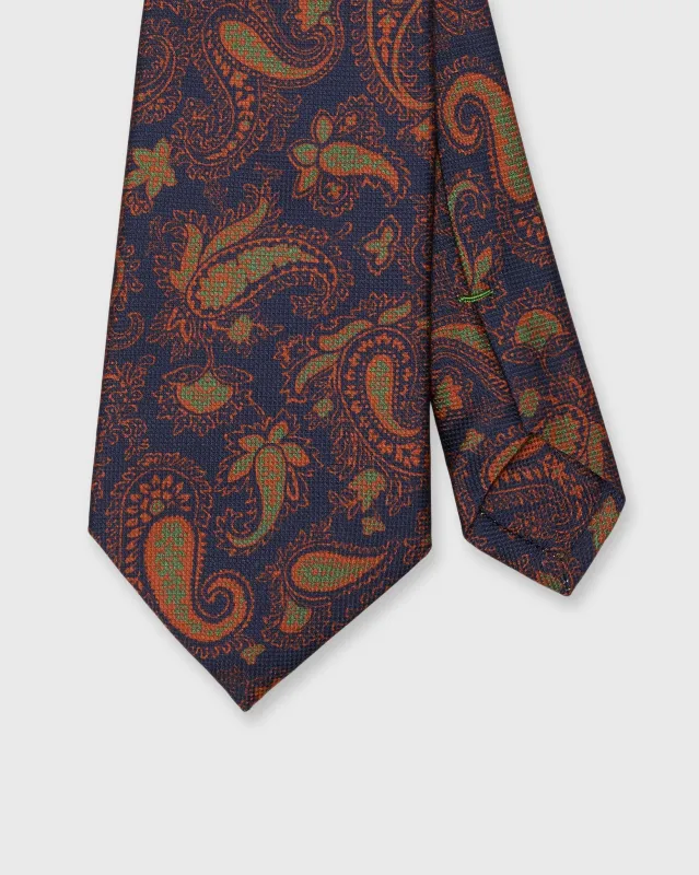 Silk Print Tie in Navy/Orange/Olive Large Paisley sold by Mashburn
