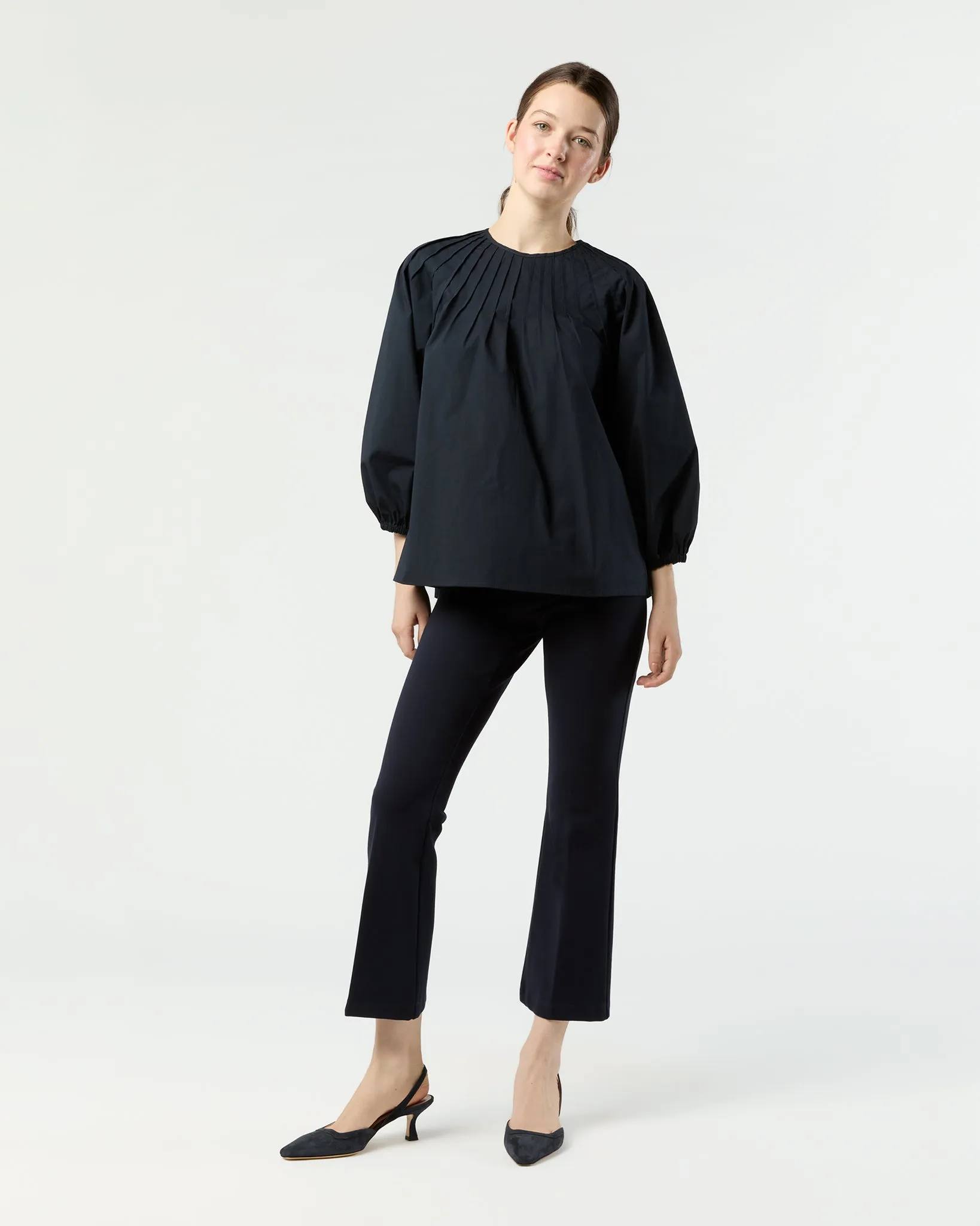 Thea Pintuck Top in Navy Paperweight Stretch Poplin sold by Mashburn product image thumbnail 3
