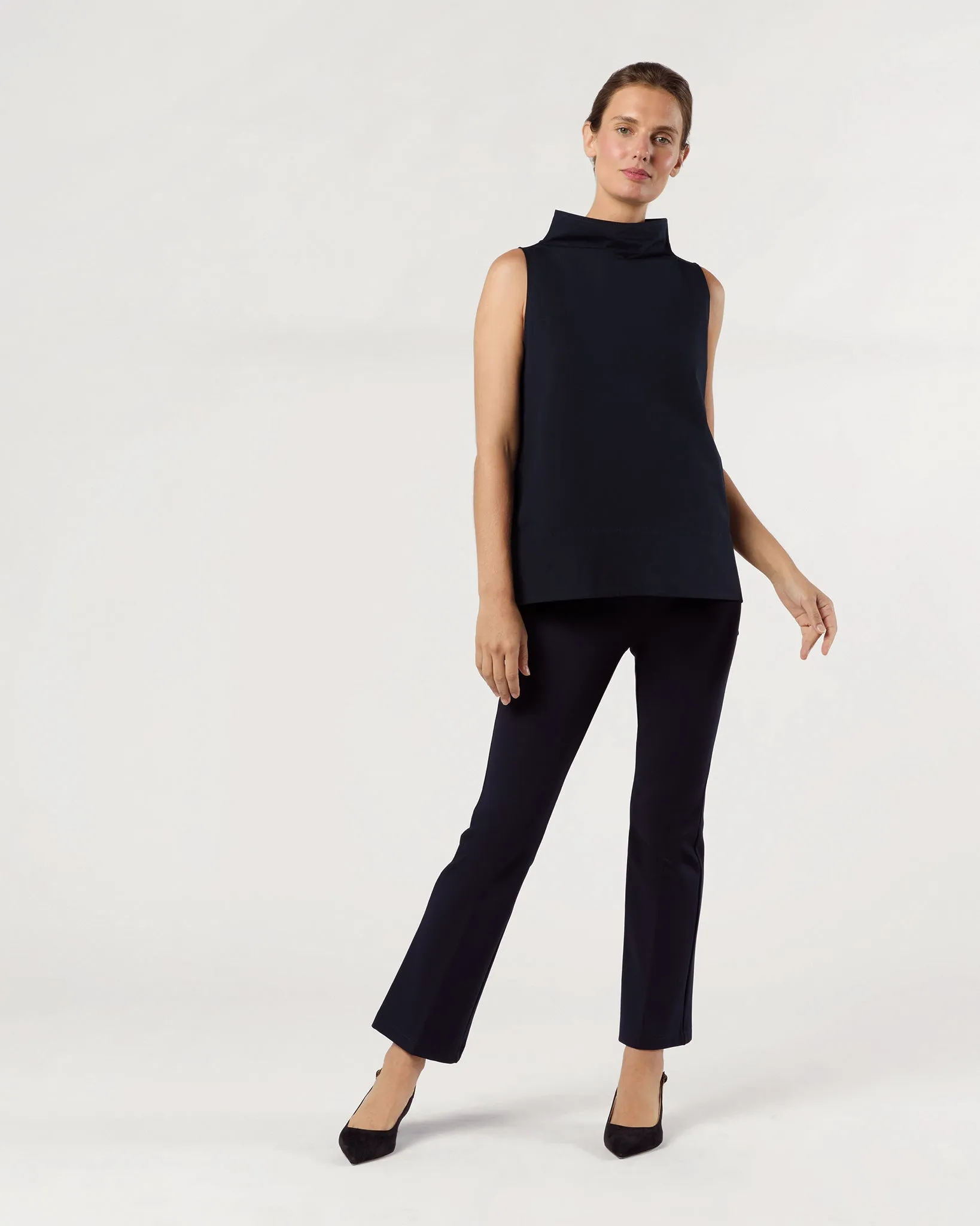 Funnel-Neck Top in Navy Paperweight Stretch Poplin sold by Mashburn product image thumbnail 2