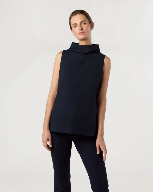 Funnel-Neck Top in Navy Paperweight Stretch Poplin sold by Mashburn