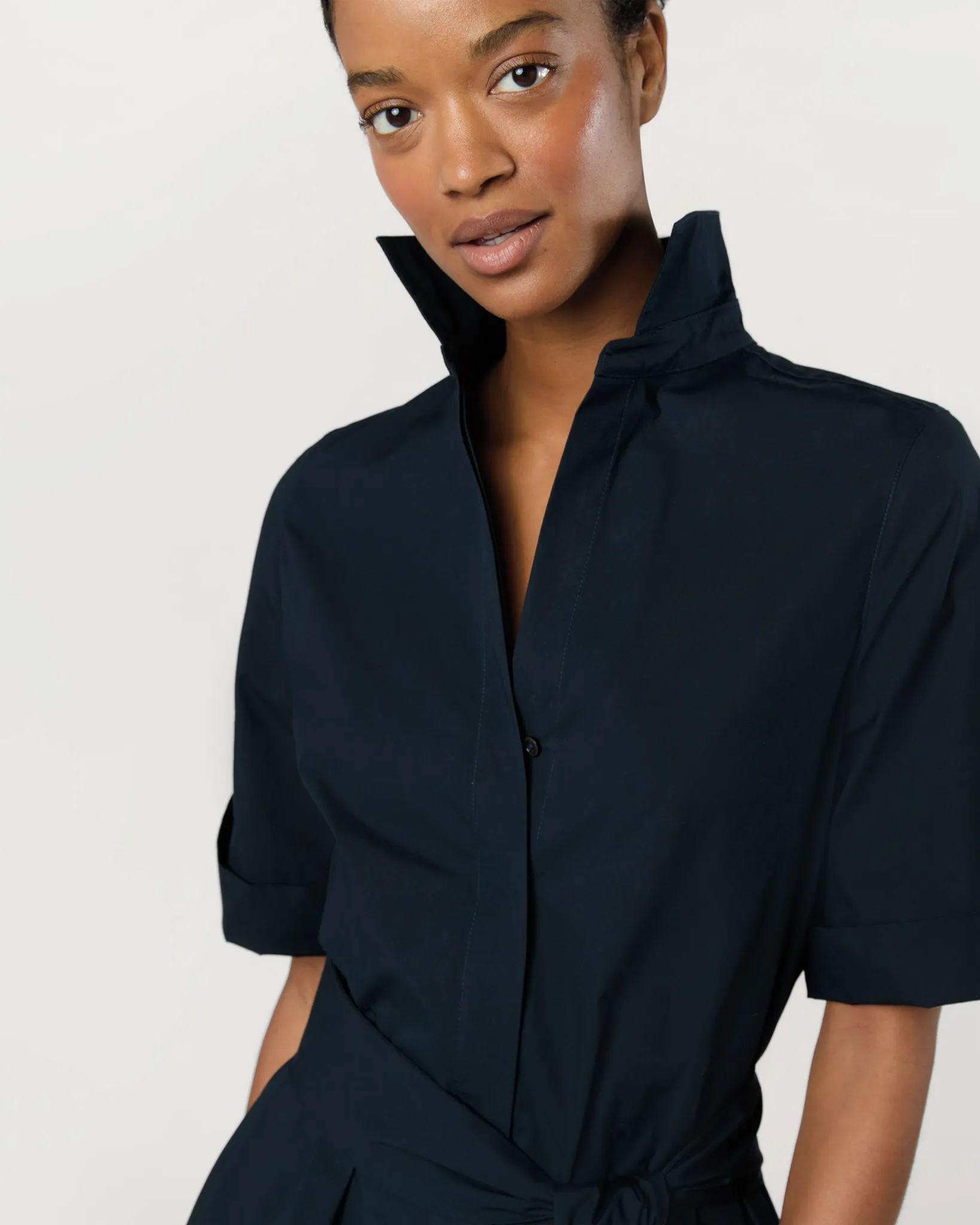 Nathalie Dress in Navy Paperweight Stretch Poplin sold by Mashburn product image thumbnail 2