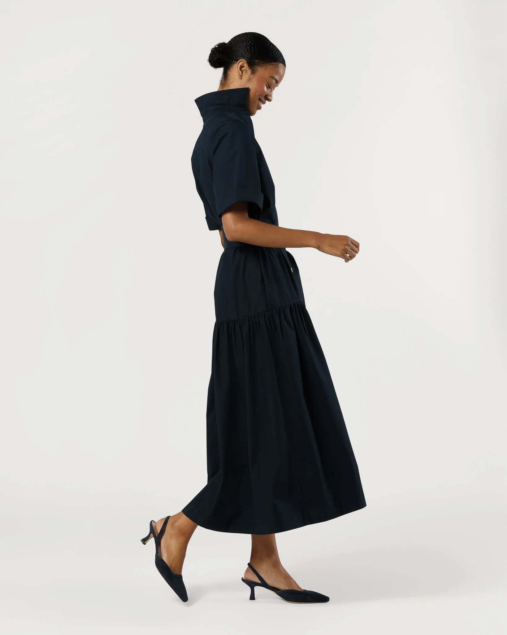 Nathalie Dress in Navy Paperweight Stretch Poplin sold by Mashburn product image thumbnail 3