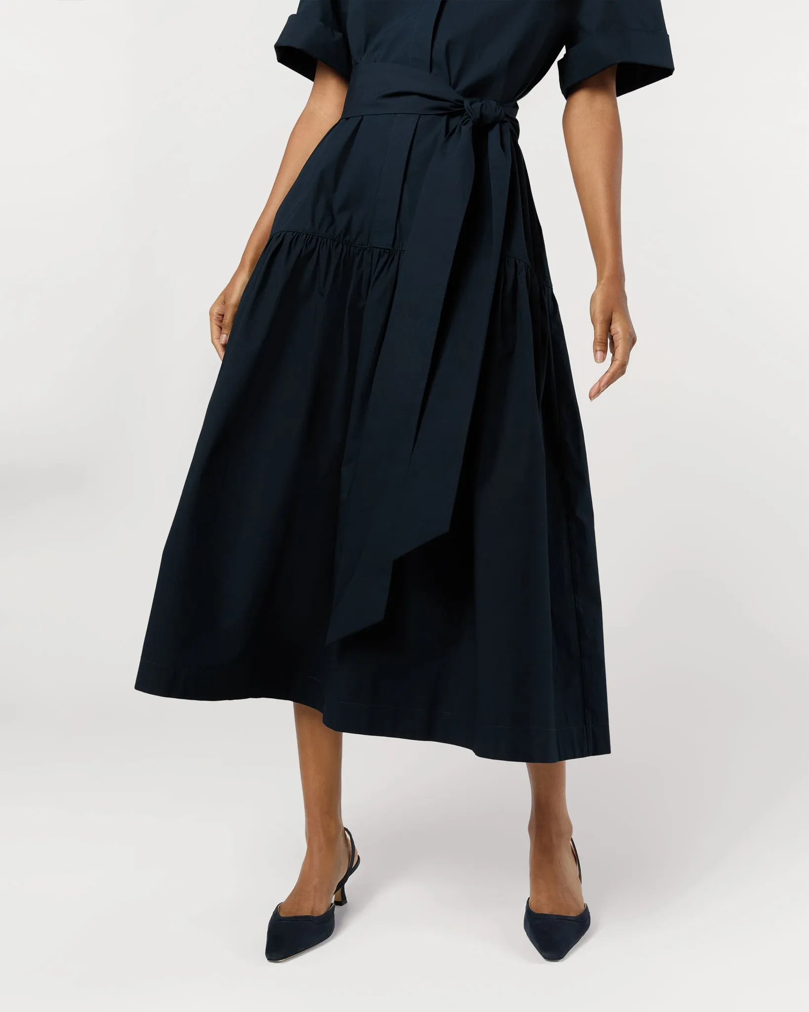 Nathalie Dress in Navy Paperweight Stretch Poplin sold by Mashburn product image thumbnail 5