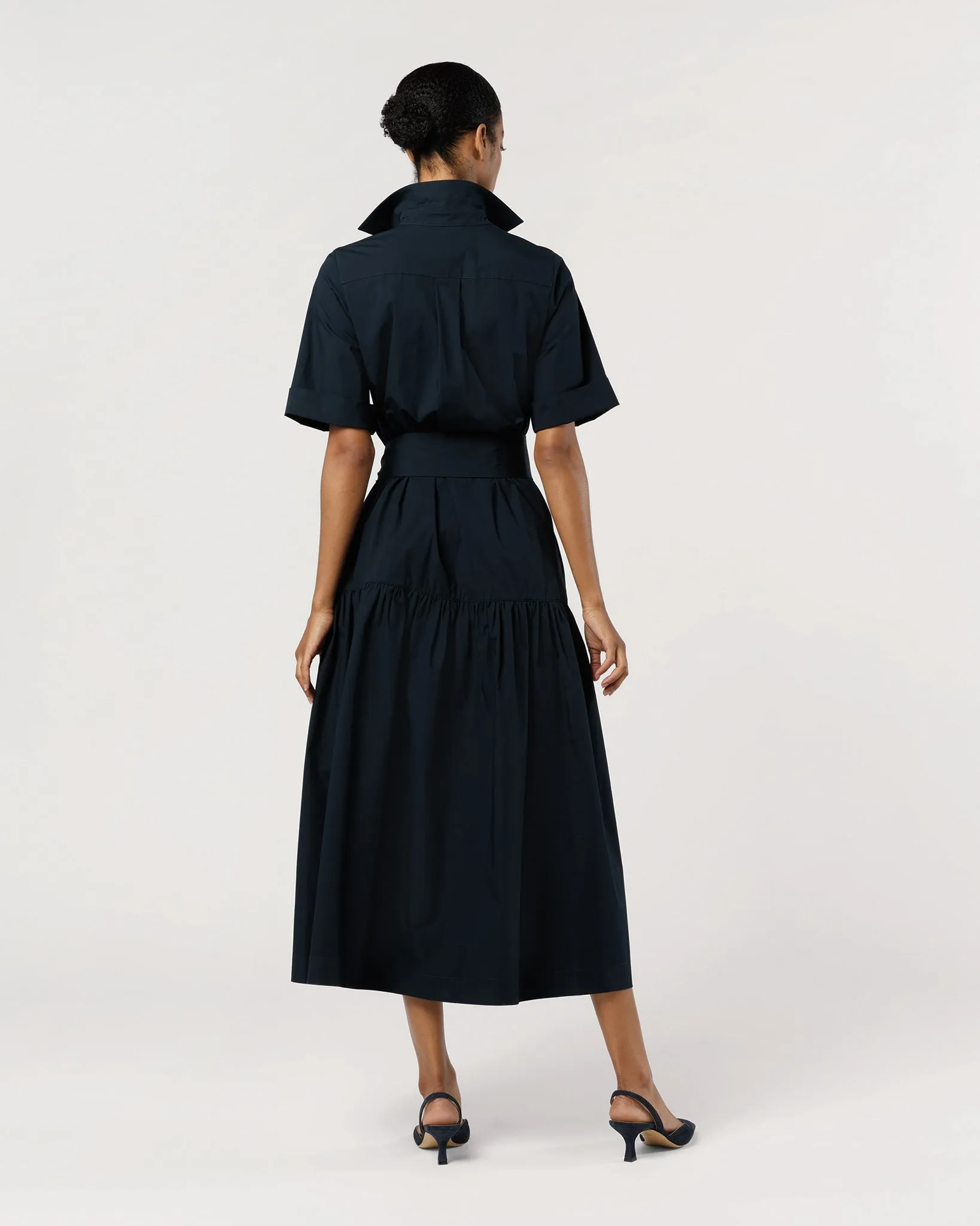 Nathalie Dress in Navy Paperweight Stretch Poplin sold by Mashburn product image thumbnail 4