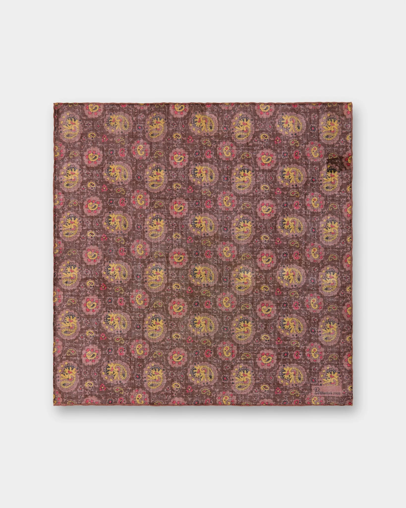 Wool/Silk Pocket Square in Brown/Yellow/Orange Paisley sold by Mashburn product image thumbnail 2