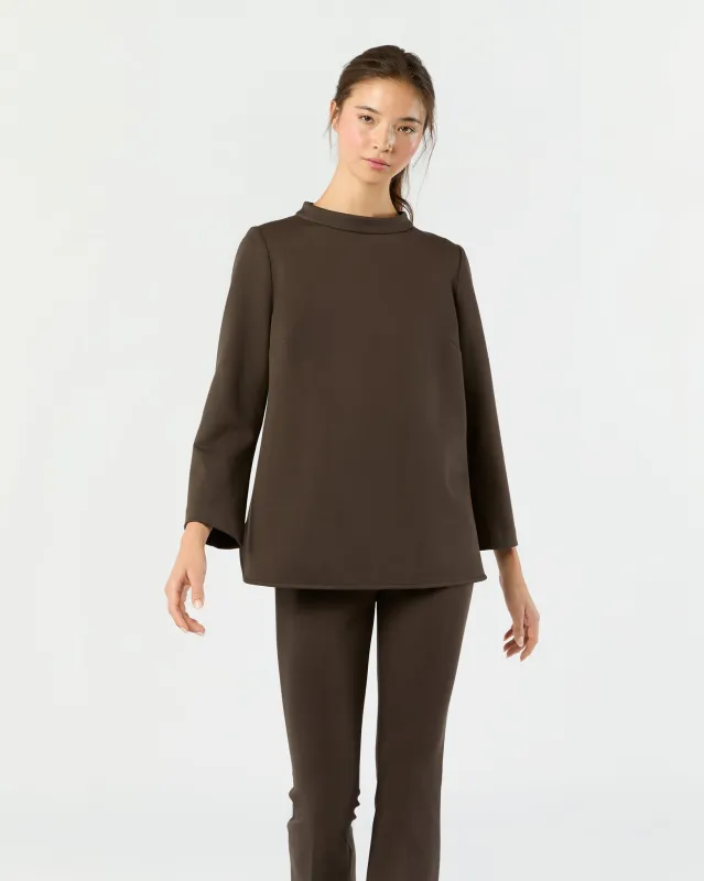 Samantha Top in Coffee Bi-Stretch Tricotine sold by Mashburn