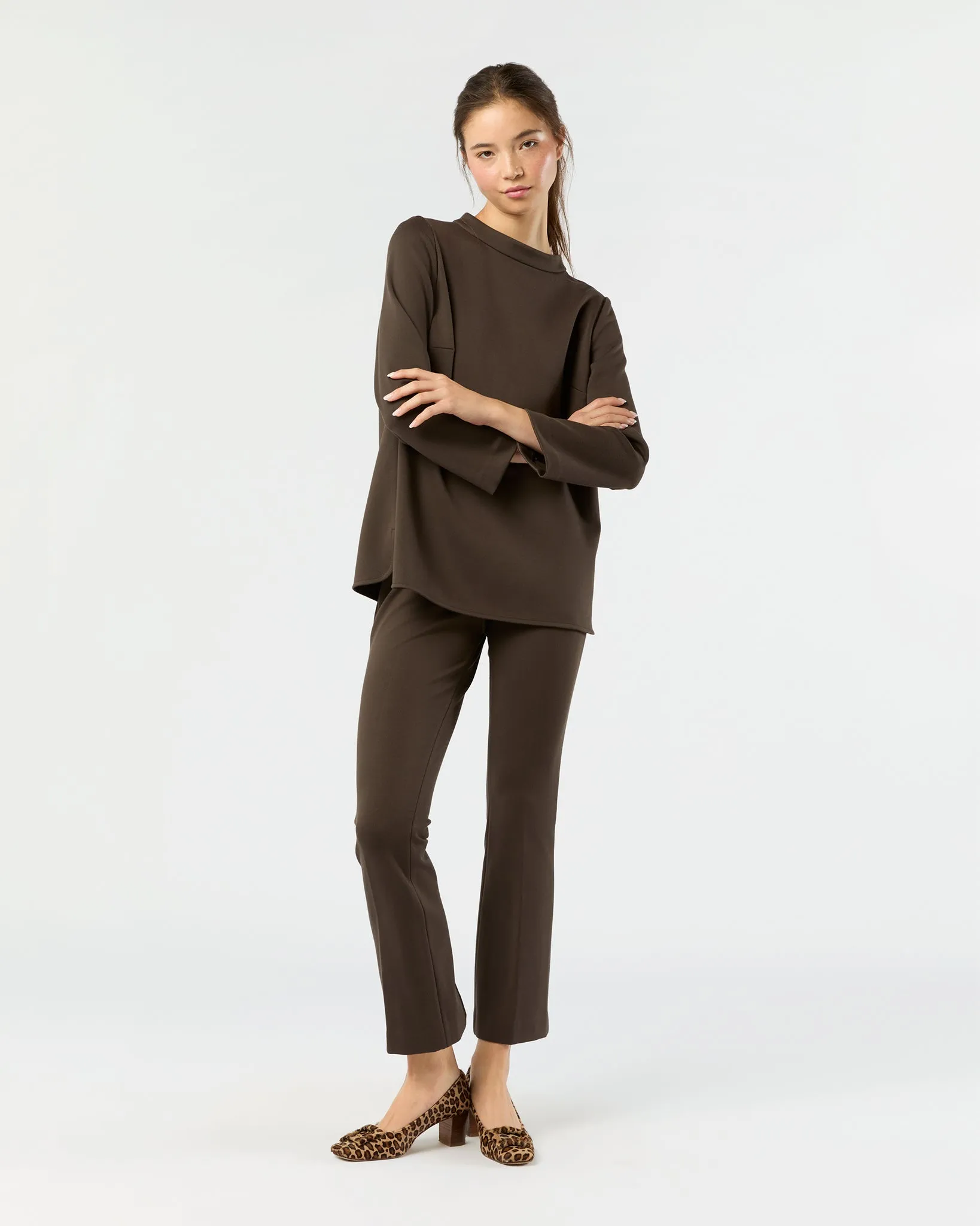 Samantha Top in Coffee Bi-Stretch Tricotine sold by Mashburn product image thumbnail 2