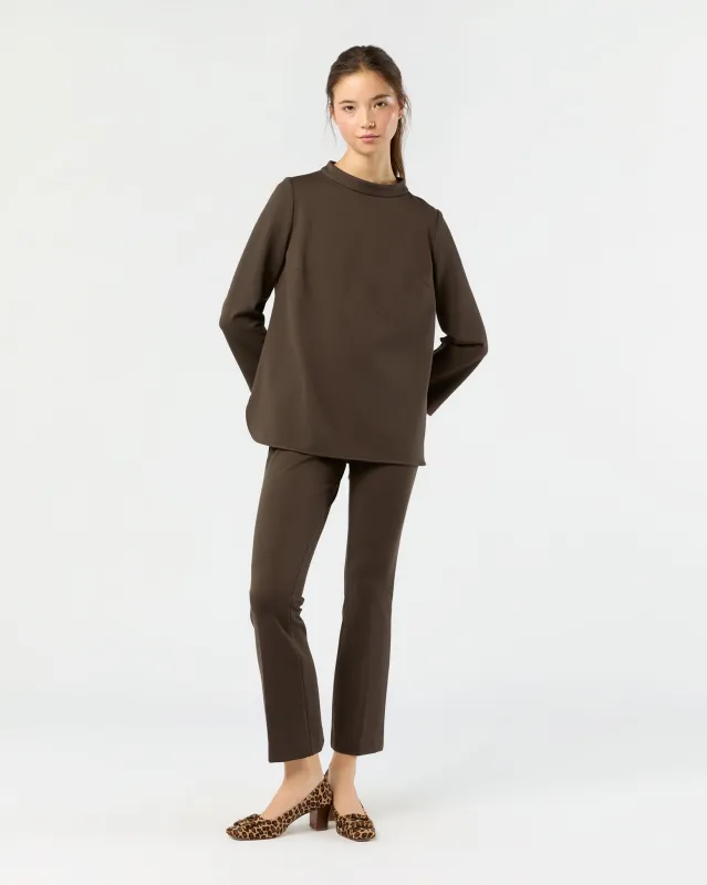 Faye Flare Cropped Pant in Coffee Bi-Stretch Tricotine sold by Mashburn