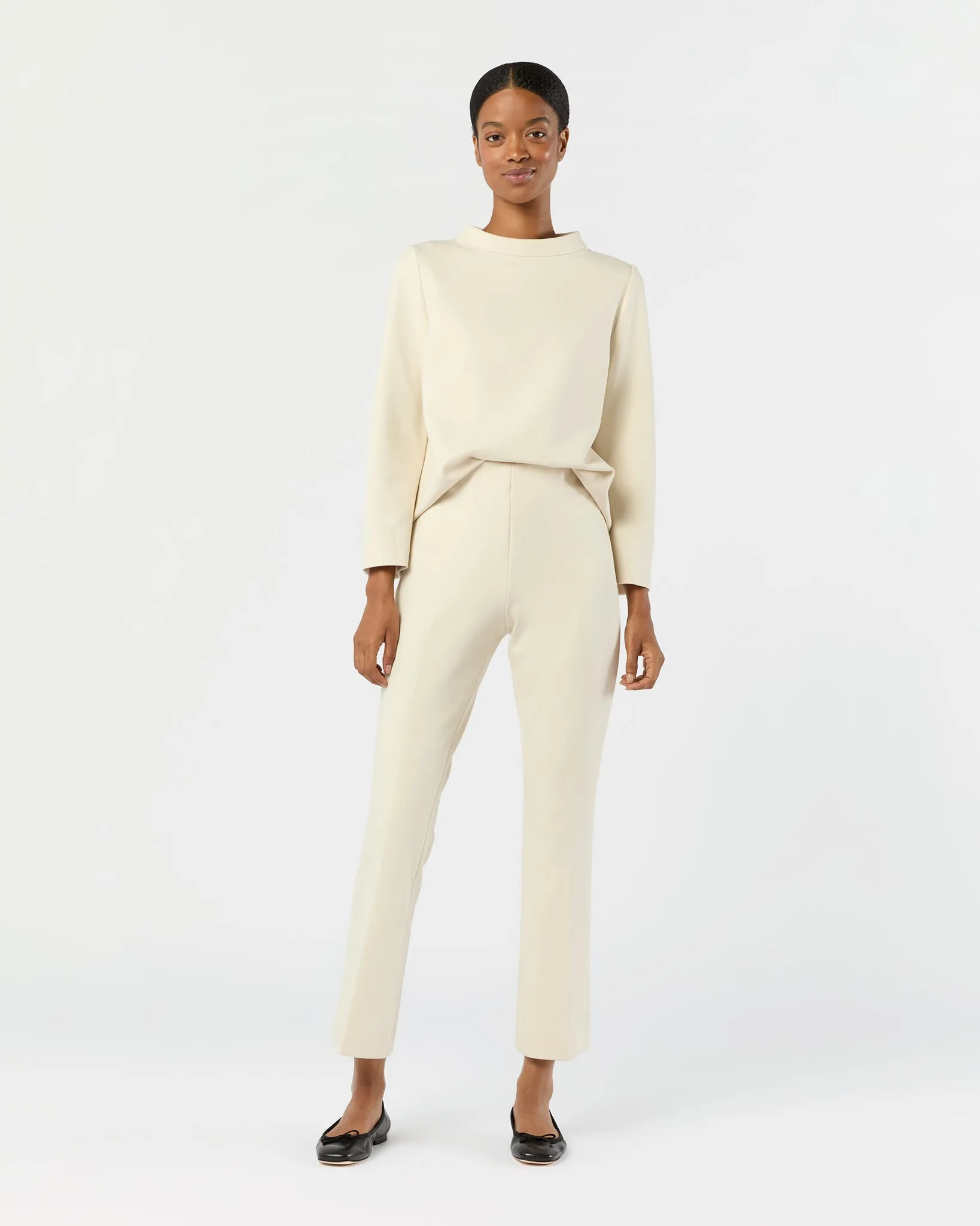 Faye Flare Cropped Pant in Bisque Bi-Stretch Tricotine sold by Mashburn