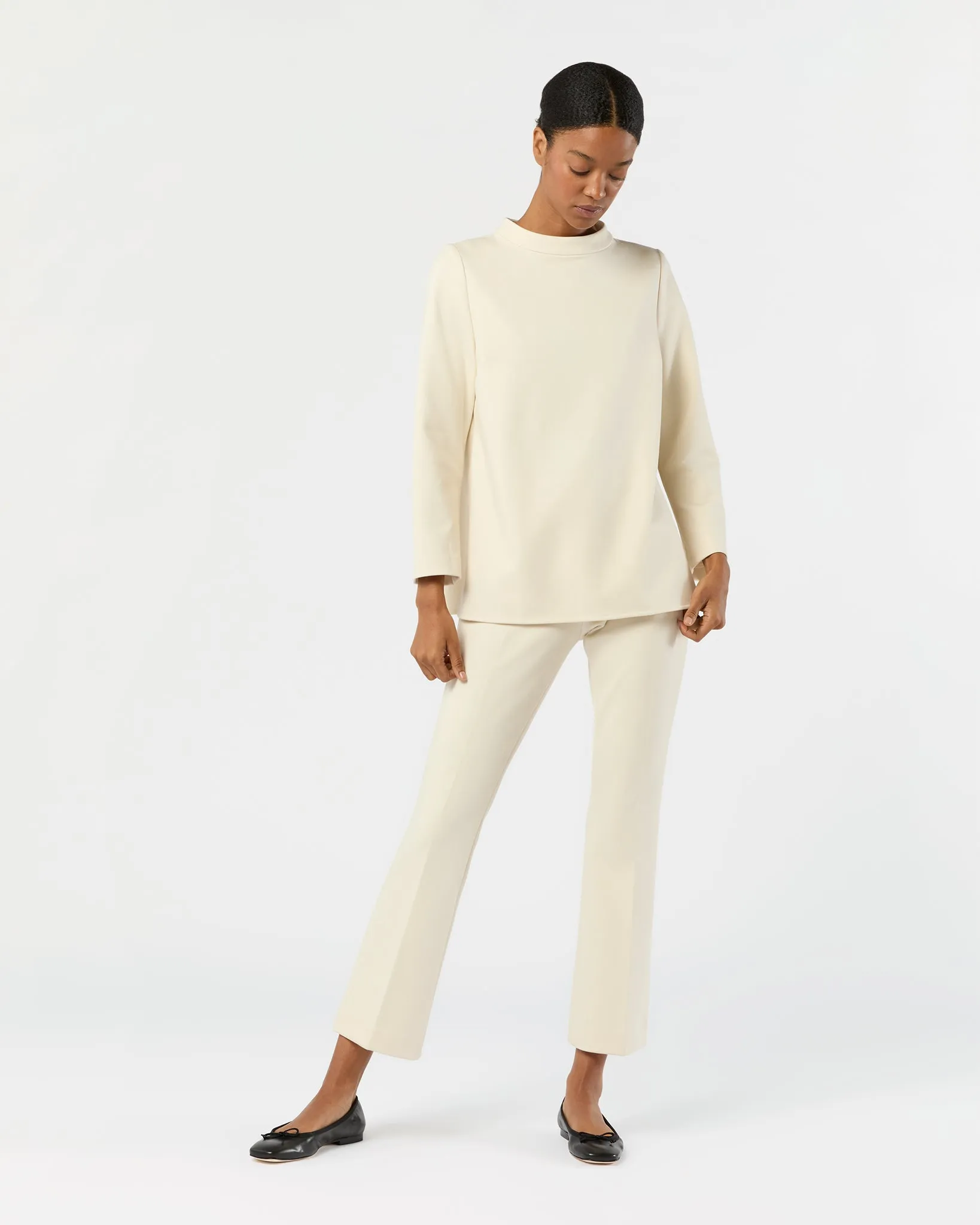 Faye Flare Cropped Pant in Bisque Bi-Stretch Tricotine sold by Mashburn product image thumbnail 5