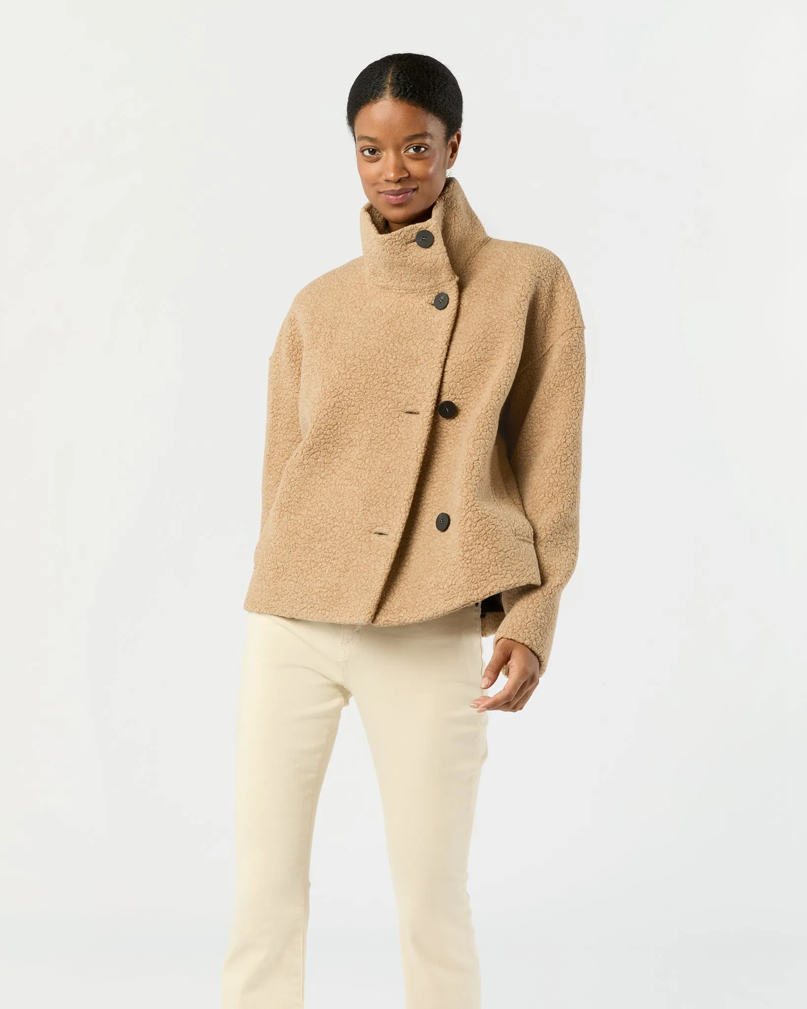 Cropped Funnel Jacket in Beige sold by Mashburn