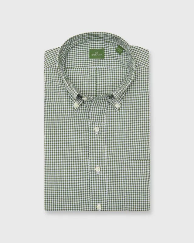 Button-Down Sport Shirt in Olive Small Gingham Poplin sold by Mashburn