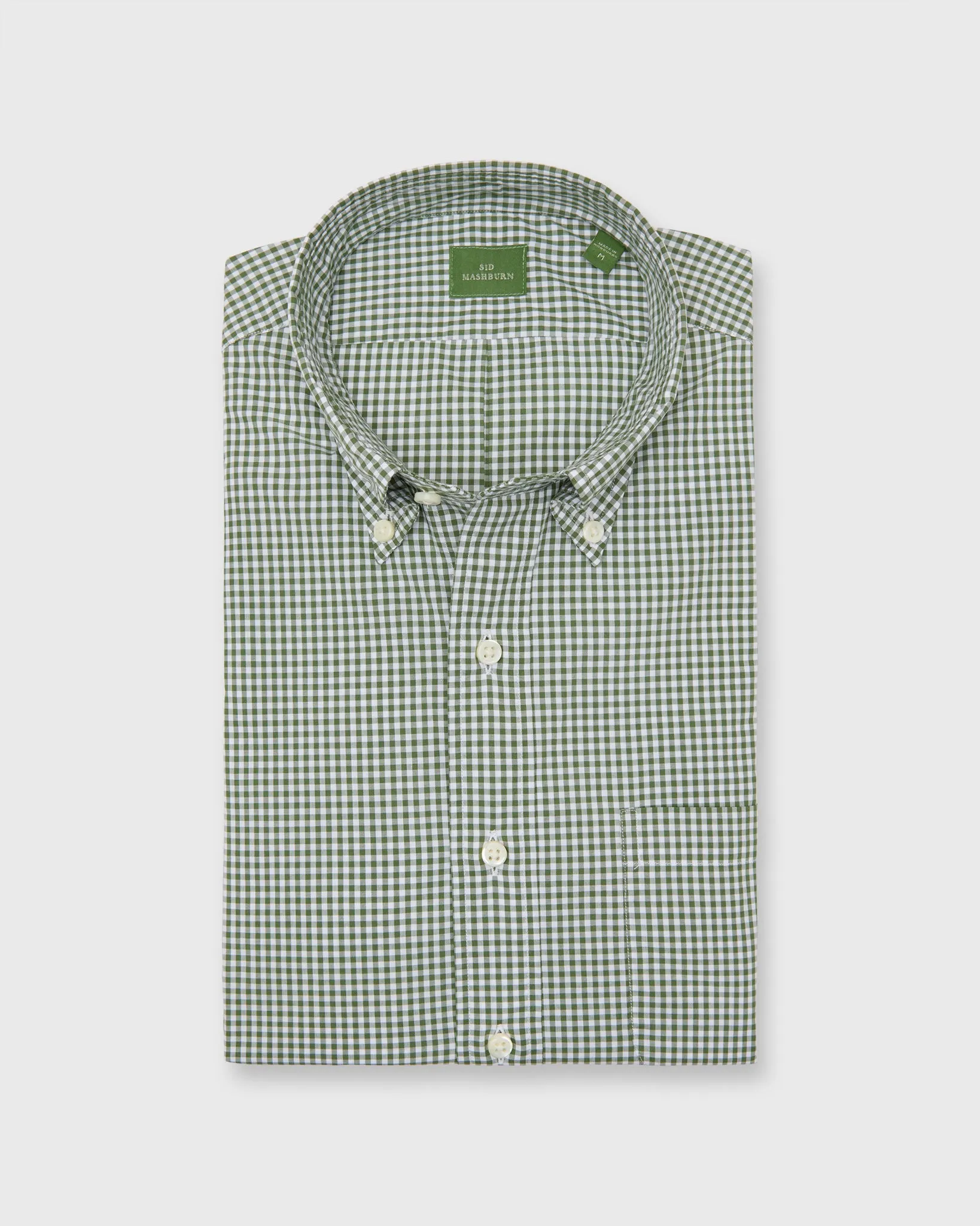 Button-Down Sport Shirt in Olive Small Gingham Poplin sold by Mashburn