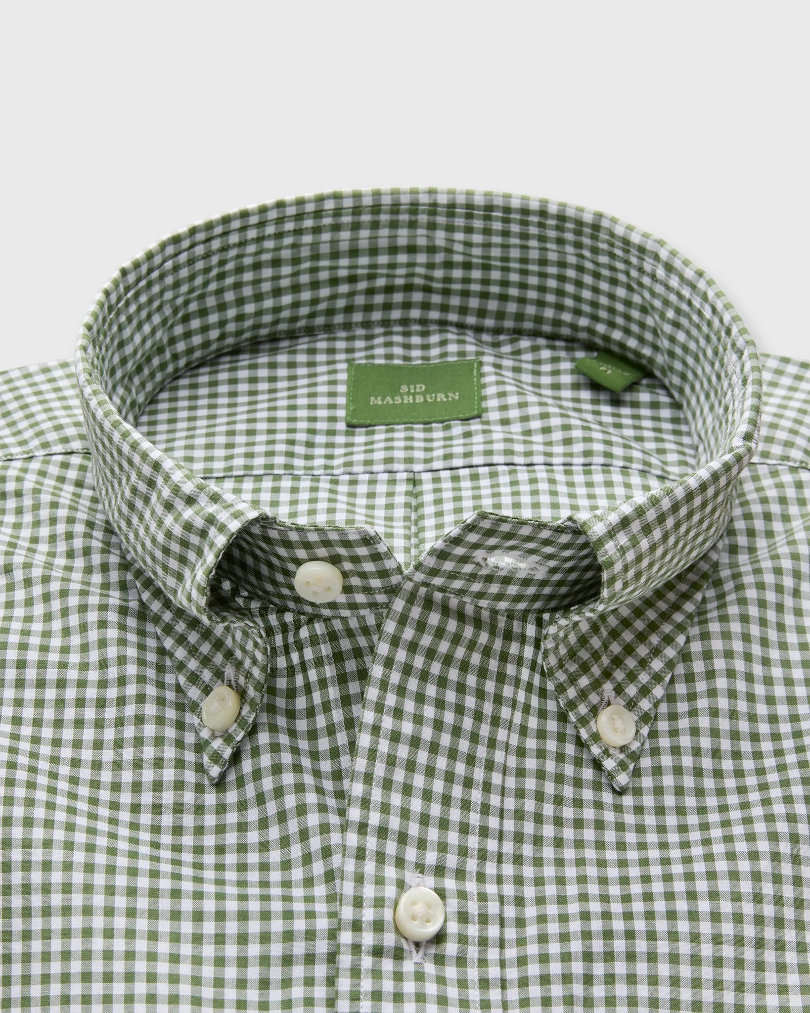 Button-Down Sport Shirt in Olive Small Gingham Poplin sold by Mashburn product image thumbnail 2