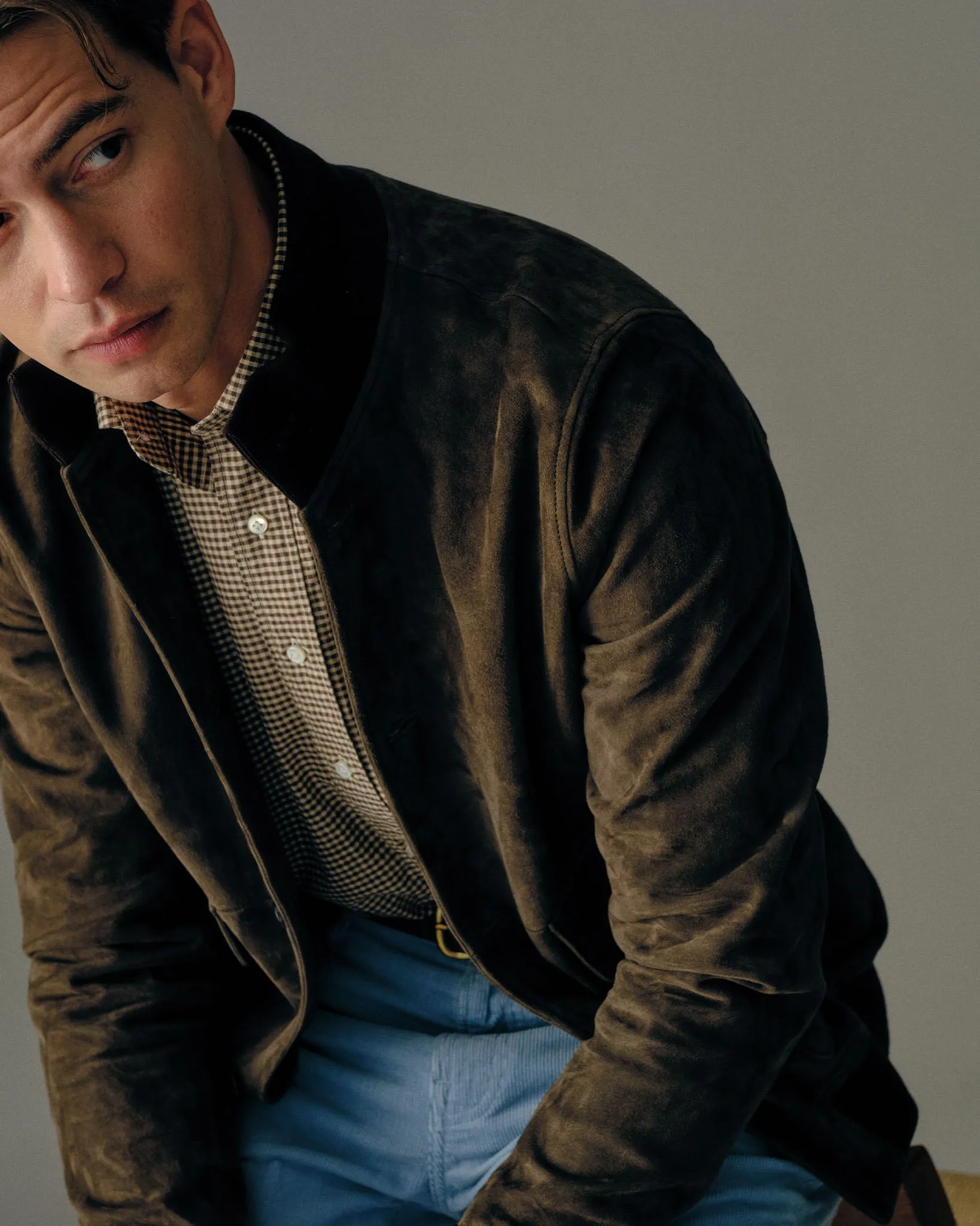 Spread Collar Sport Shirt in Brown/Sawdust Gingham Brushed Twill sold by Mashburn product image thumbnail 3