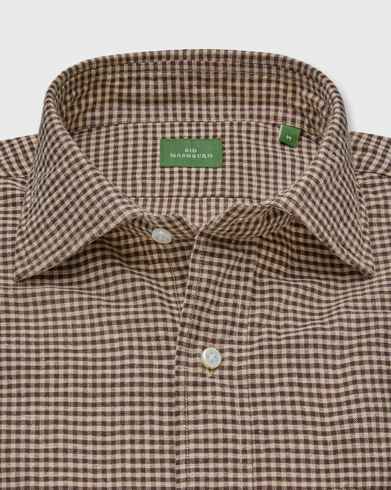 Spread Collar Sport Shirt in Brown/Sawdust Gingham Brushed Twill sold by Mashburn product image thumbnail 2