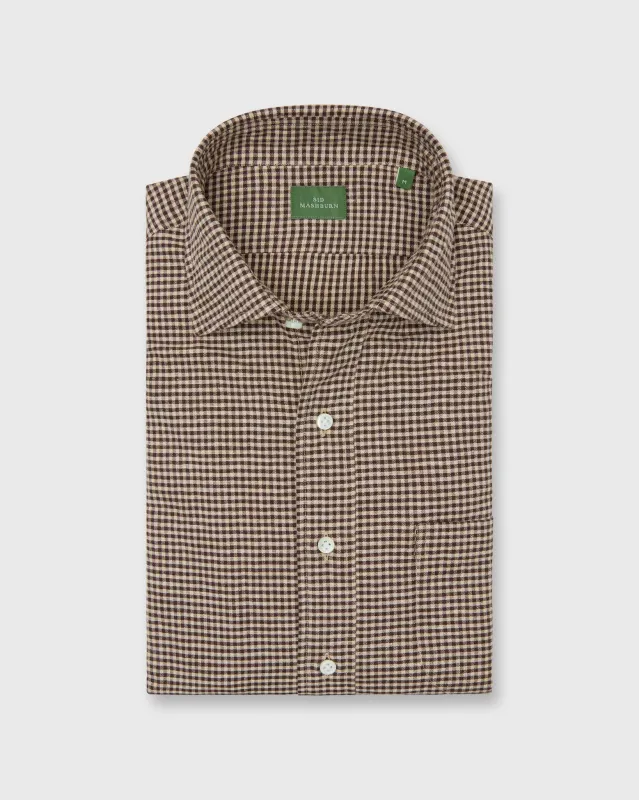 Spread Collar Sport Shirt in Brown/Sawdust Gingham Brushed Twill sold by Mashburn