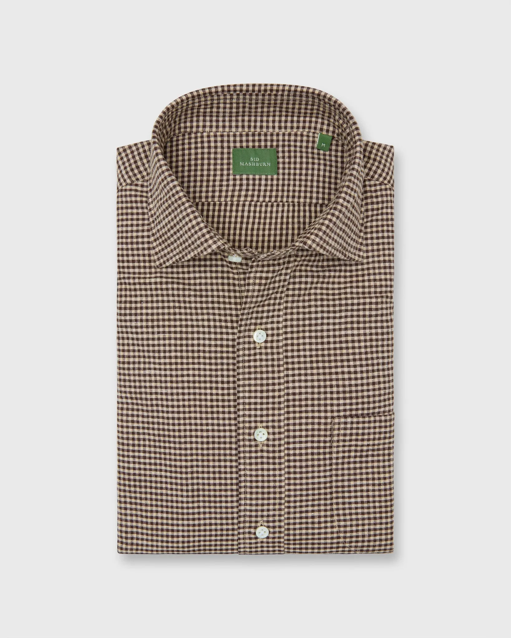 Spread Collar Sport Shirt in Brown/Sawdust Gingham Brushed Twill sold by Mashburn