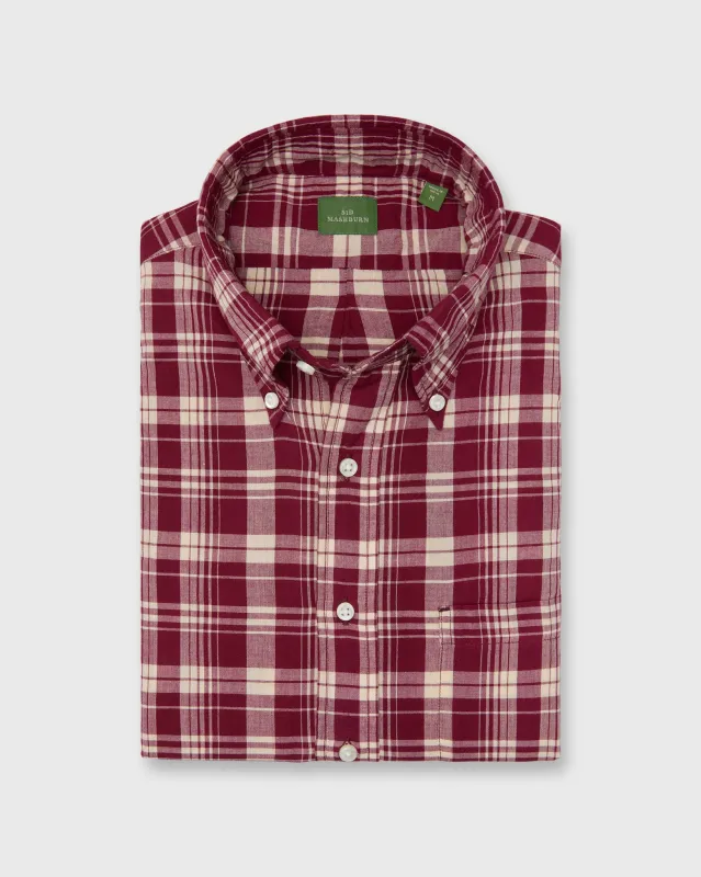 Button-Down Sport Shirt in Garnet/Bone Madras sold by Mashburn