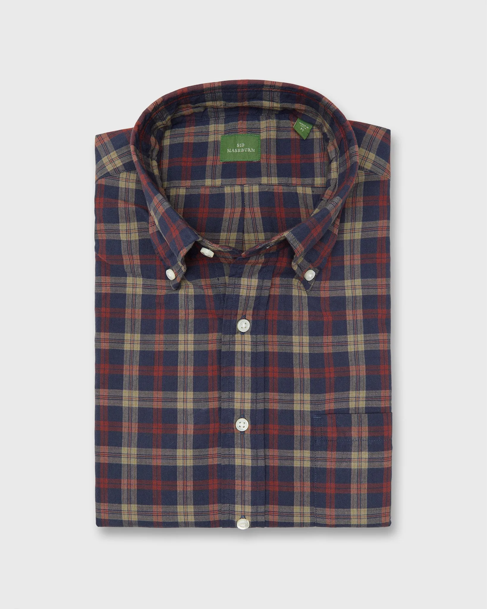 Button-Down Sport Shirt in Navy/Maple/Khaki Madras sold by Mashburn
