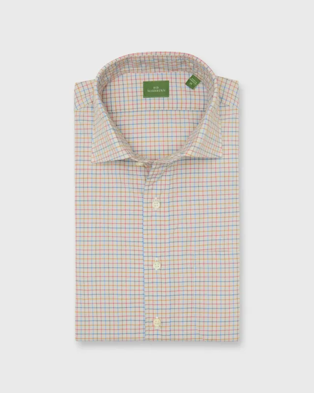 Spread Collar Sport Shirt in Bone/Sky/Berry Tattersall Poplin sold by Mashburn