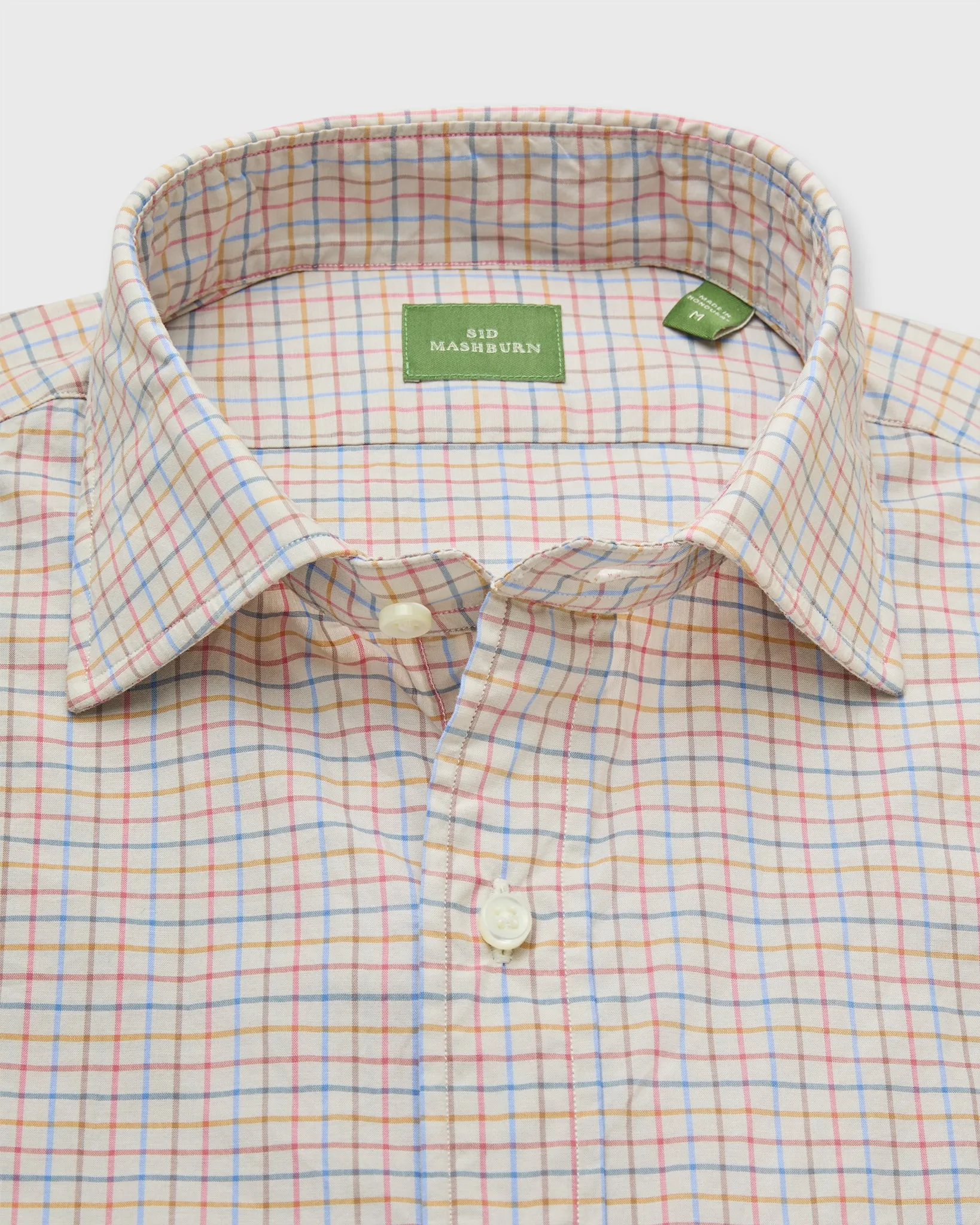 Spread Collar Sport Shirt in Bone/Sky/Berry Tattersall Poplin sold by Mashburn product image thumbnail 2